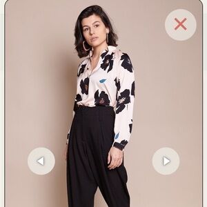 Tucker Silk Long Sleeve Polo Blouse - Poppies‎ - Strech Silk Charmeuse - NWT! 🌸